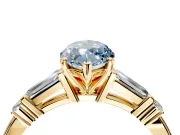 Bar-Set Engagement Ring Setting for Fancy Blue Marquise Center with Tapered Baguette Accents and Prong Head in Yellow Gold