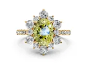 Floral Halo Engagement Ring Setting for Fancy Yellow Oval Center with Pave Accents and Prong Head in Yellow Gold
