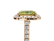 Halo Engagement Ring Setting for Fancy Yellow Emerald Cut Center with Narrowing Pave Band and Prong Head in Rose Gold