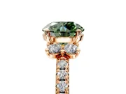 Paired Accent Engagement Ring Setting for Fancy Green Round Cut Center with Pave Band and Prong Head in Rose Gold