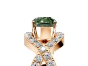 Halo Engagement Ring Setting for Fancy Green Cushion Cut Center with Pave Infinity Twist Band and Prong Head in Rose Gold