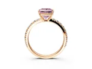 Solitaire Engagement Ring Setting for Fancy Pink Princess Cut Center with Large Accent Band and Prong Head in Rose Gold