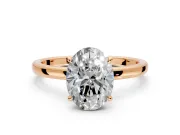 Hidden Halo Engagement Ring Setting for Oval Center with Plain Band and Tall Prong Head in Rose Gold