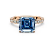 Solitaire Engagement Ring Setting for Fancy Blue Asscher Cut Center with Round Cut Pave Band and Prong Head in Rose Gold