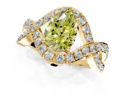 Halo Engagement Ring Setting for Fancy Yellow Pear-Shaped Center with Pave Infinity Twist Band and Prong Head in Yellow Gold