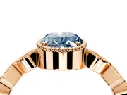 Milgrain Bezel Engagement Ring Setting for Fancy Blue Oval Center with Marquise Stations and Bezel Head in Rose Gold