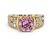 Bezel Engagement Ring Setting for Fancy Pink Cushion Cut Center with Wide Channel-Set Band and Bezel Head in Yellow Gold