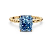 Solitaire Engagement Ring Setting for Fancy Blue Radiant Cut Center with Plain Twisted Rope Band and Prong Head in Yellow Gold