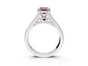 Solitaire Engagement Ring Setting for Fancy Pink Emerald Cut Center with Channel Band and Double Claw Prong Head in Sterling Silver
