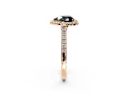 Halo Engagement Ring Setting for Fancy Black Heart-Shaped Center with Narrowing Pave Band and Prong Head in Rose Gold