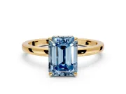 Hidden Halo Engagement Ring Setting for Fancy Blue Emerald Cut Center with Plain Band and Tall Prong Head in Yellow Gold