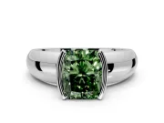 Tension Engagement Ring Setting for Fancy Green Radiant Cut Center with Wide Flat Band and Tension Head in Sterling Silver
