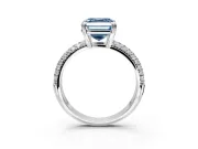 Solitaire Engagement Ring Setting for Fancy Blue Asscher Cut Center with Multi-Row Pave Accents and Basket Head in Platinum