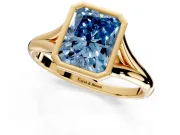 Solitaire Engagement Ring Setting for Fancy Blue Radiant Cut Center with V Split Shank and Bezel Head in Yellow Gold