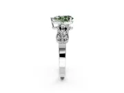 Leaf Engagement Ring Setting for Fancy Green Pear-Shaped Center with Milgrain Accent Band and Prong Head in White Gold