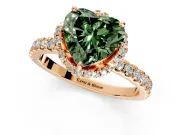 Halo Engagement Ring Setting for Fancy Green Heart-Shaped Center with Openwork Halo, Pave Band and Prong Head in Rose Gold