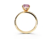 Solitaire Engagement Ring Setting for Fancy Pink Cushion Cut Center with Micro Pave Band and Prong Head in Yellow Gold
