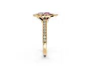 Halo Engagement Ring Setting for Fancy Pink Pear-Shaped Center with Milgrain Pave Band and Bezel Head in Yellow Gold