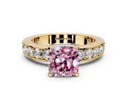 Solitaire Engagement Ring Setting for Fancy Pink Cushion Cut Center with Channel-Set Accents and Prong Head in Yellow Gold