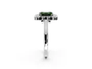 Cluster Halo Engagement Ring Setting for Fancy Green Emerald Cut Center with Milgrain Bezel Accents and Prong Head in White Gold