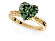 Solitaire Engagement Ring Setting for Fancy Green Heart-Shaped Center with Engraved Milgrain Band and Prong Head in Yellow Gold