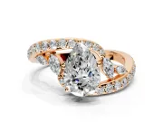 Solitaire Engagement Ring Setting for Pear-Shaped Center with Pave Bypass Twist Band and Prong Head in Rose Gold