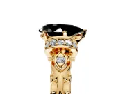 Solitaire Engagement Ring Setting for Fancy Black Pear-Shaped Center with Filigree Band and Prong Head in Yellow Gold