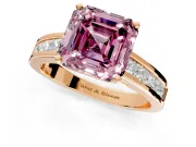 Solitaire Engagement Ring Setting for Fancy Pink Asscher Cut Center with Princess Cut Channel Band and Prong Head in Rose Gold