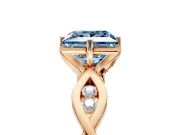 Solitaire Engagement Ring Setting for Fancy Blue Princess Cut Center with Accented Twist Band and Leaf Prong Head in Rose Gold