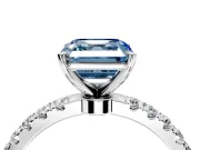 Open Basket Engagement Ring Setting for Fancy Blue Asscher Cut Center with Pave Band and Prong Head in Platinum