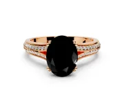 Solitaire Engagement Ring Setting for Fancy Black Oval Center with Pave Rail Split Shank and Prong Head in Rose Gold