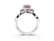 3 Stone Engagement Ring Setting for Fancy Pink Radiant Cut Center with Pave Twist Band and Prong Head in White Gold