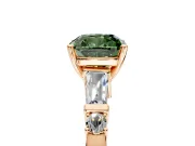Bar-Set Engagement Ring Setting for Fancy Green Cushion Cut Center with Tapered Baguette Accents and Prong Head in Rose Gold