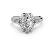 Solitaire Engagement Ring Setting for Pear-Shaped Center with Accented Split Shank and Prong Head in Platinum