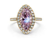 Halo Engagement Ring Setting for Fancy Pink Marquise Center with Raised Halo, Pave Band and Prong Head in Yellow Gold