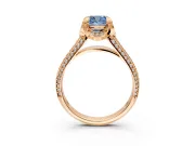 Solitaire Engagement Ring Setting for Fancy Blue Cushion Cut Center with Accented Split Shank and Prong Head in Rose Gold