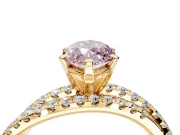 Solitaire Engagement Ring Setting for Fancy Pink Marquise Center with Woven 3-Strand Pave Band and Prong Head in Yellow Gold