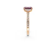 Solitaire Engagement Ring Setting for Fancy Pink Emerald Cut Center with Fine Pave Band and Prong Head in Rose Gold