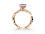 Solitaire Engagement Ring Setting for Fancy Pink Asscher Cut Center with Woven 3-Strand Pave Band and Prong Head in Rose Gold