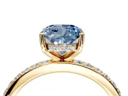 Solitaire Engagement Ring Setting for Fancy Blue Cushion Cut Center with Fine Pave Band and Prong Head in Yellow Gold