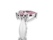 Solitaire Engagement Ring Setting for Fancy Pink Pear-Shaped Center with Carved Leaf Shoulders and Prong Head in White Gold