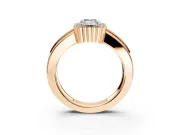 Halo Engagement Ring Setting for Emerald Cut Center with Wide Band, Inlaid Accent Row and Prong Head in Rose Gold