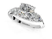 3 Stone Engagement Ring Setting for Cushion Cut Center with Large Pear-Shaped Accents and Prong Head in Platinum