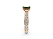 Solitaire Engagement Ring Setting for Fancy Green Emerald Cut Center with Domed Multi-Row Pave Band and Prong Head in Rose Gold