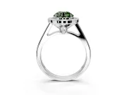 Halo Engagement Ring Setting for Fancy Green Round Cut Center with Outer Bezel Rim, Pave Band and Prong Head in Platinum