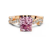 Solitaire Engagement Ring Setting for Fancy Pink Radiant Cut Center with Bar-Station Pave Twist and Prong Head in Rose Gold