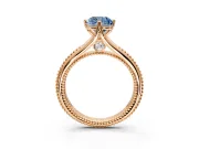 Solitaire Engagement Ring Setting for Fancy Blue Cushion Cut Center with Milgrain Cathedral Band and Prong Head in Rose Gold