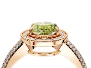 Milgrain Halo Engagement Ring Setting for Fancy Yellow Oval Center with Three-Sided Pave Band and Prong Head in Rose Gold