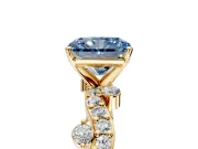 Solitaire Engagement Ring Setting for Fancy Blue Radiant Cut Center with Bar-Station Pave Twist and Prong Head in Yellow Gold