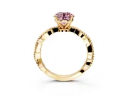 Solitaire Engagement Ring Setting for Fancy Pink Round Cut Center with Twist Band and Bead Prong Head in Yellow Gold
